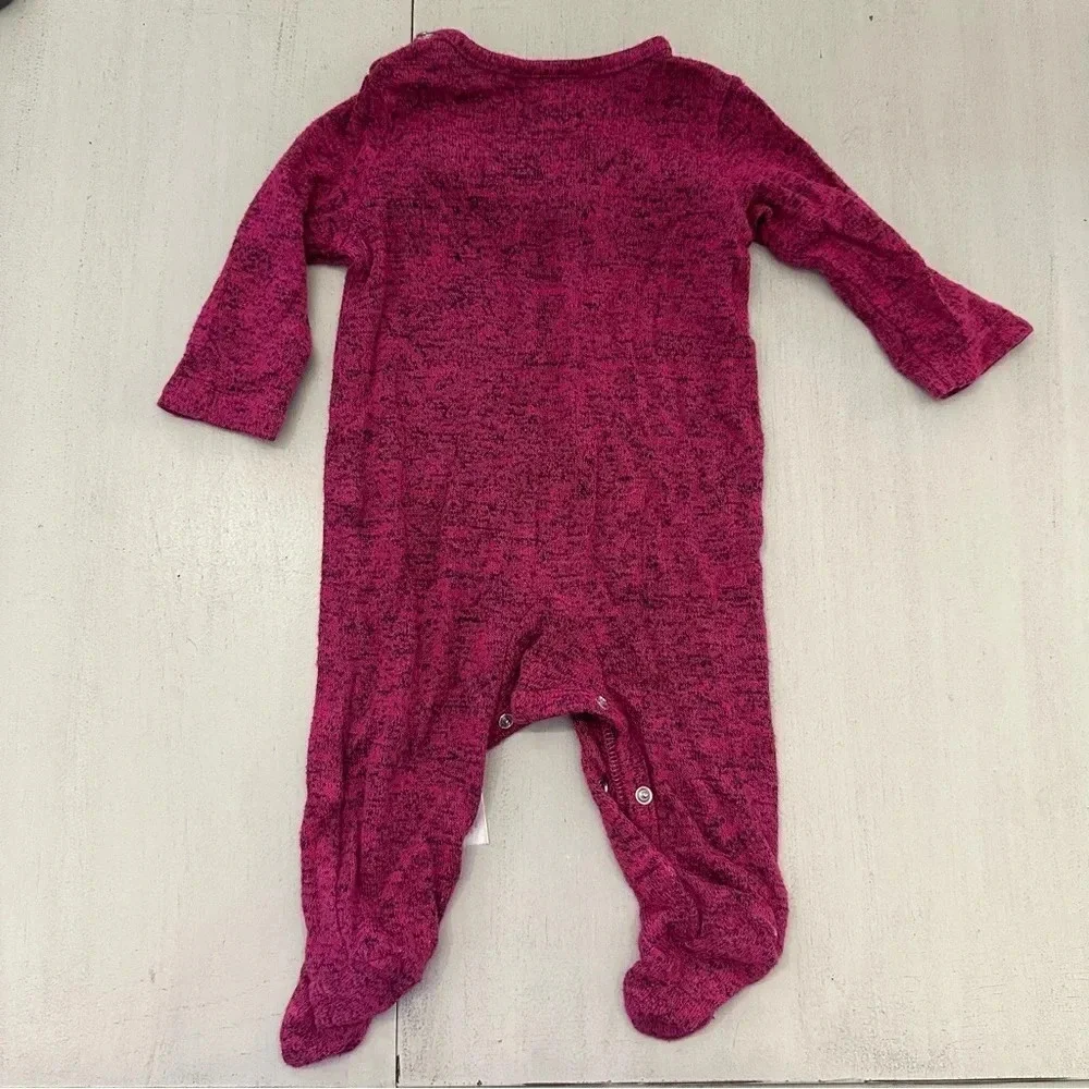 Stexling Baby Fuschia Long Sleeve Ruffle Crewneck Footed Buttoned Onesie 3M GUC